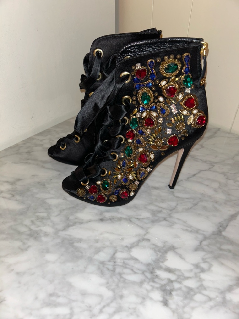 Fausto Puglisi Satin Bejewelled Bootie - Picture 2 of 13